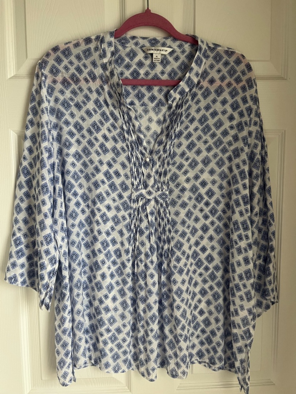 Counterparts White Tunic with Blue Geometric Print